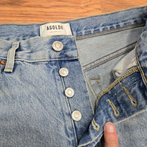 Agolde High Rise Parker Jean Shorts Size 27 Cut Off Distressed Denim Button Fly - Picture 3 of 10